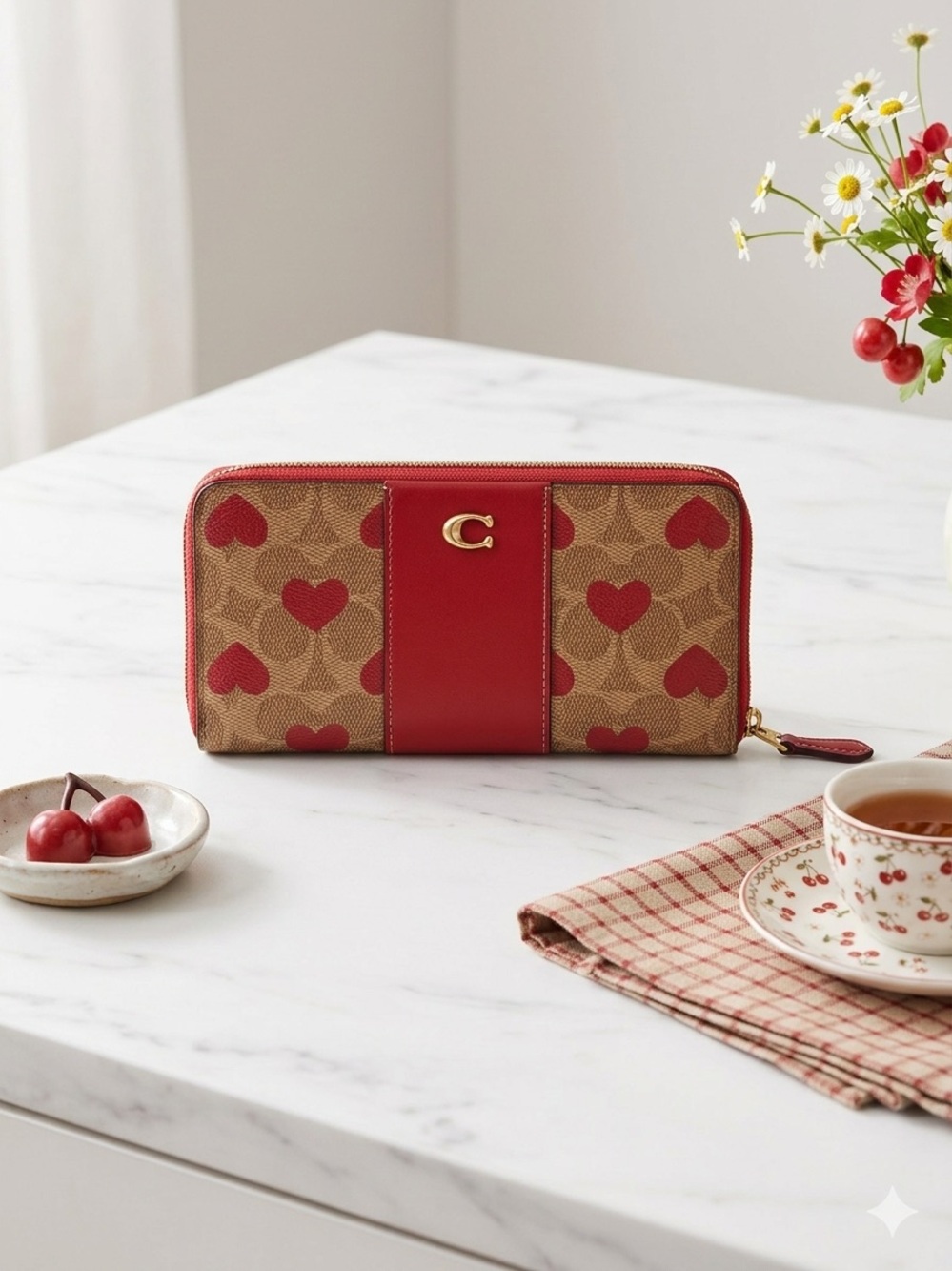 Coach Accordion zip wallet color block signature canvas w/ Heart print ❤️